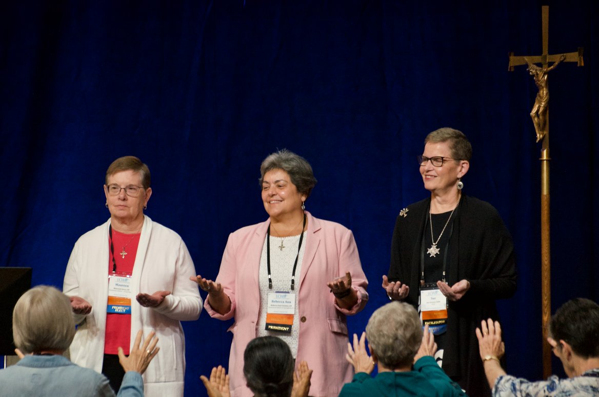 Leadership Conference of Women Religious president Sister Maureen Geary, past president Sister Rebecca Ann Gemma and president-elect Sister Sue Ernster
