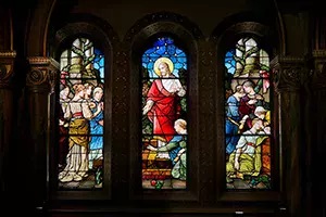 stained glass windows in mary of the angels chapel