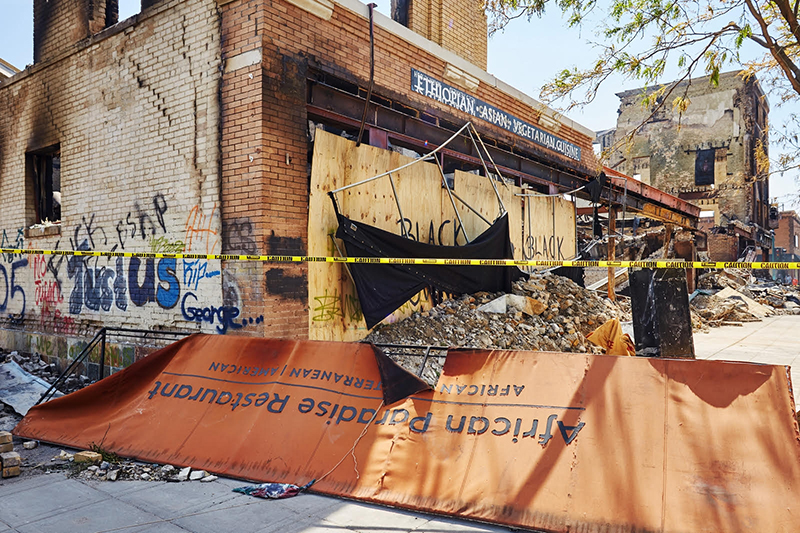 Damage on Lake Street due to protests following murder of George Floyd