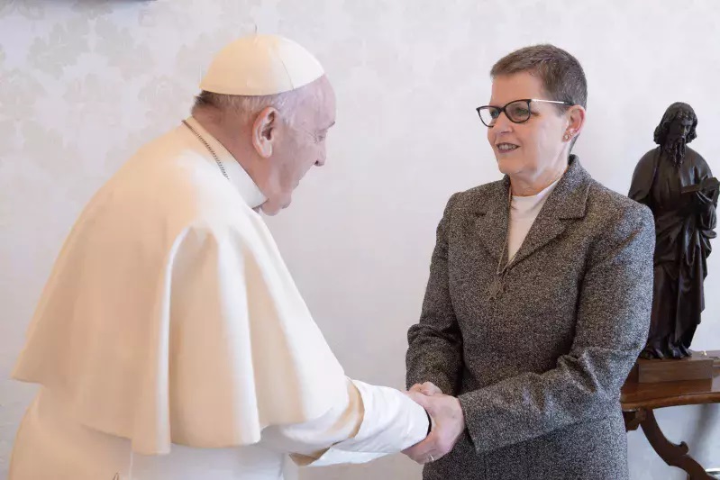 Sister Sue Ernster meets Pope Francis