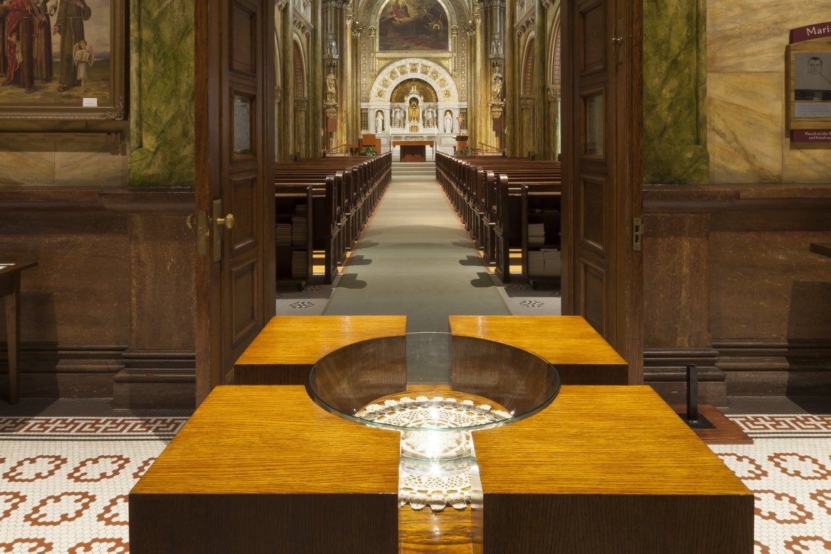 mary of the angels chapel baptismal font