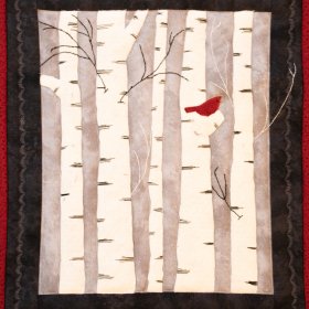 Cardinal in Birches | Quilted Wall Hanging | 2023