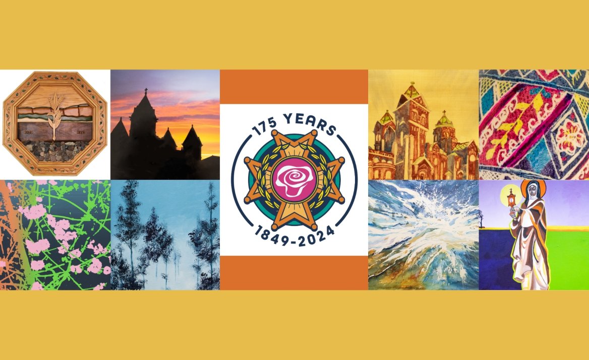 collage of sister artwork with 175th anniversary logo