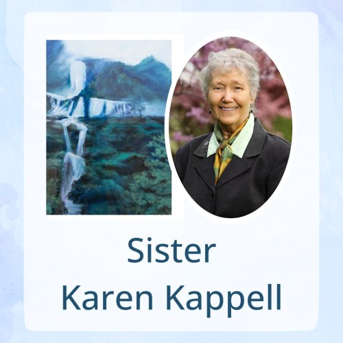 oval-portrait-of-franciscan-sister-of-perpetual-adoration-karen-kappell-with-mountain-painting-against-light-blue-background