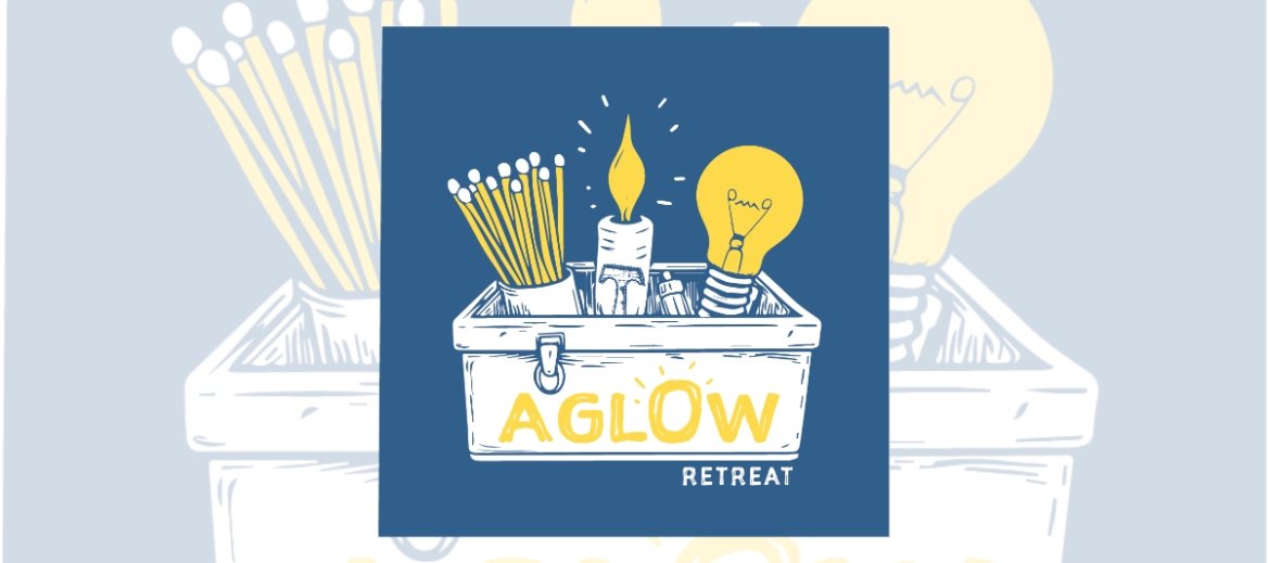 box with matches, candle, lightbulb labeled with the word AGLOW RETREAT