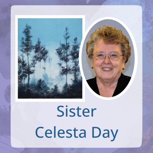 oval-portrait-sister-celesta-day-over-oil-painting-featuring-blue-sky-and-black-pine-trees